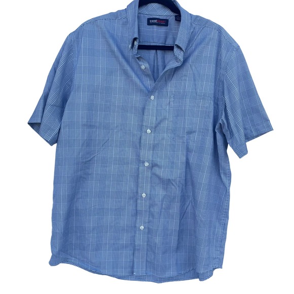 Roundree & Yorke Other - Roundree & Yorke TravelSmart Mens Blue Houndstooth Short Sleeve Button Down L
